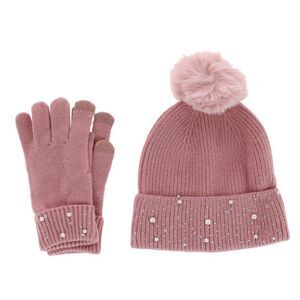CTM Women's Embellished Knit Winter Beanie and Touchscreen Glove Set
